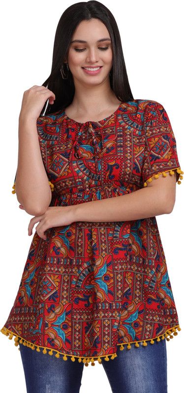 Party Printed Women Red Top