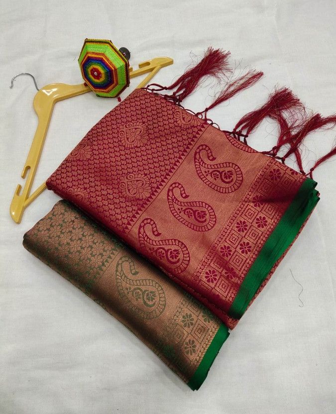 Woven Kanjivaram Pure Cotton, Cotton Silk Saree  (Maroon)