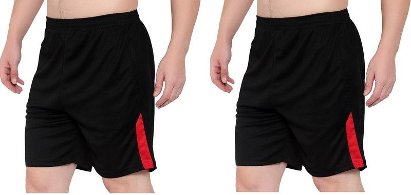 Pack of 2 Solid Men Black, Black Regular Shorts