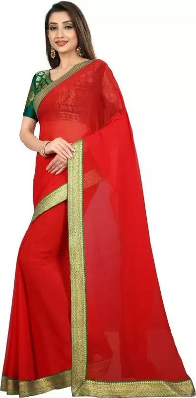 Self Design Chanderi Chiffon Saree  (Red)