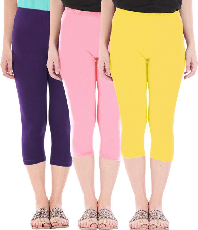 Capri Leggings Women Purple, Pink, Yellow Capri