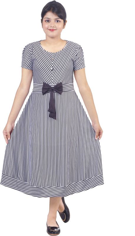Girls Calf Length Party Dress  (Black, Half Sleeve)