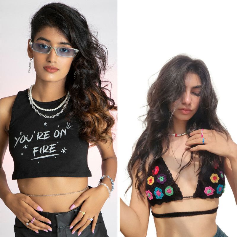 Pack of 2 Casual Cutout Self Design Women Black Top