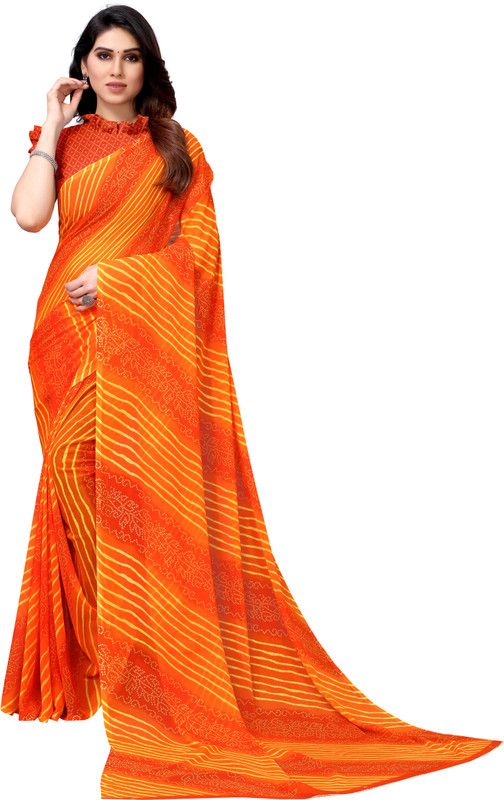 Digital Print Kalamkari Organza Saree  (Orange)