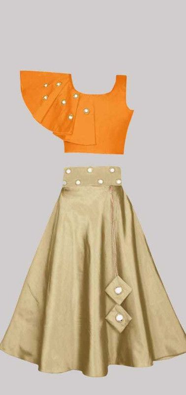 Girls Lehenga Choli Ethnic Wear Embellished Lehenga & Crop Top  (Gold, Pack of 1)