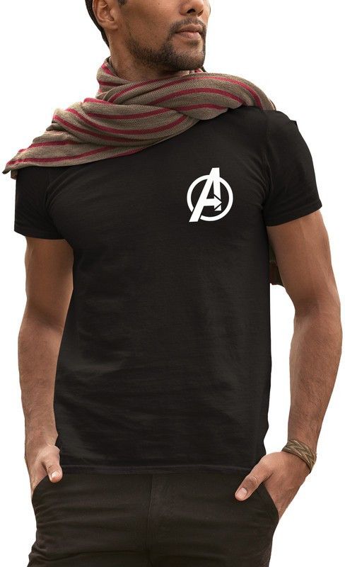 Avenger_Logo-HF5-B-S Men Printed Round Neck Pure Cotton Black T-Shirt