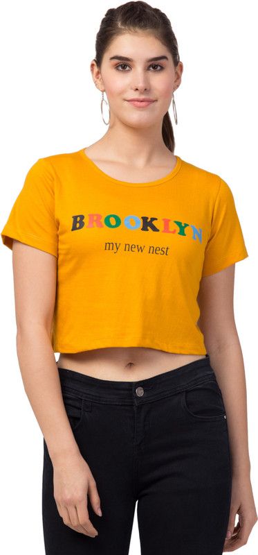 Casual Regular Sleeves Printed Women Yellow Top