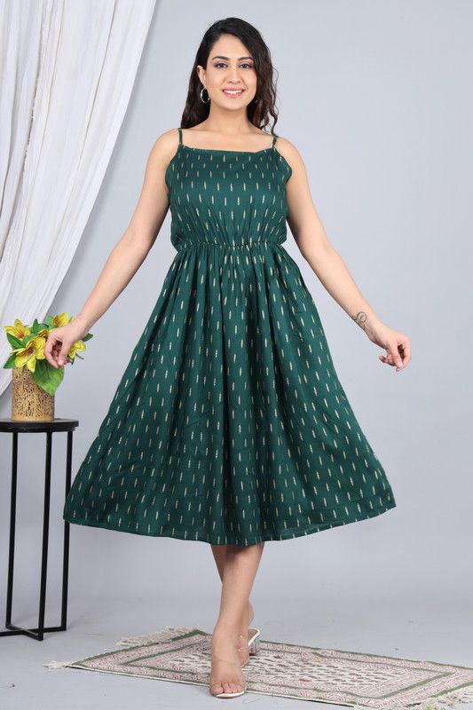 Women A-line Dark Green Dress
