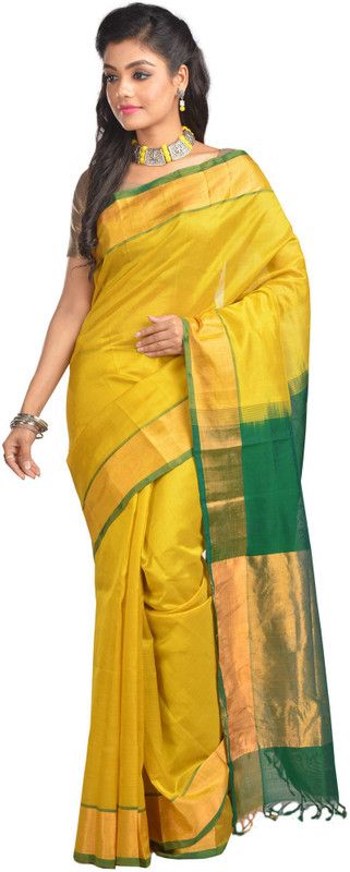 Solid/Plain Mangalagiri Silk Blend Saree  (Multicolor)