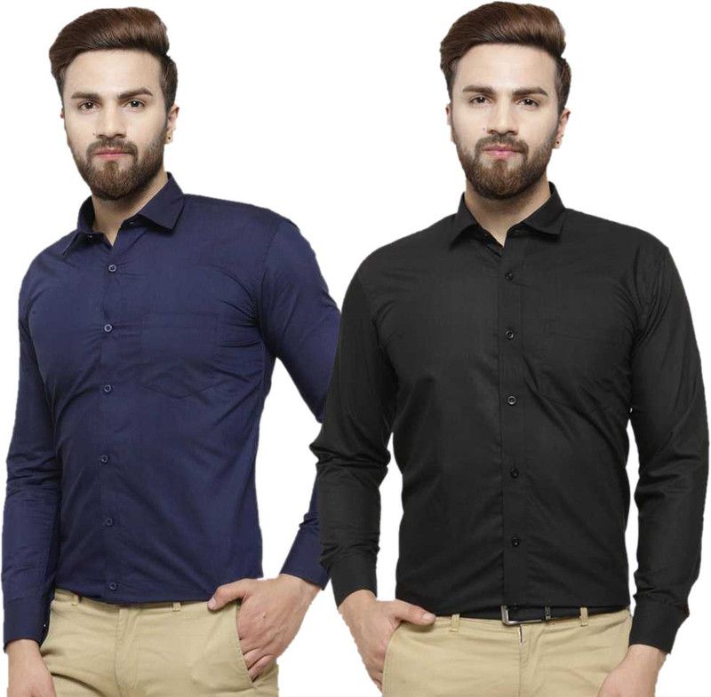 Men Slim Fit Solid Spread Collar Formal Shirt  (Pack of 2)
