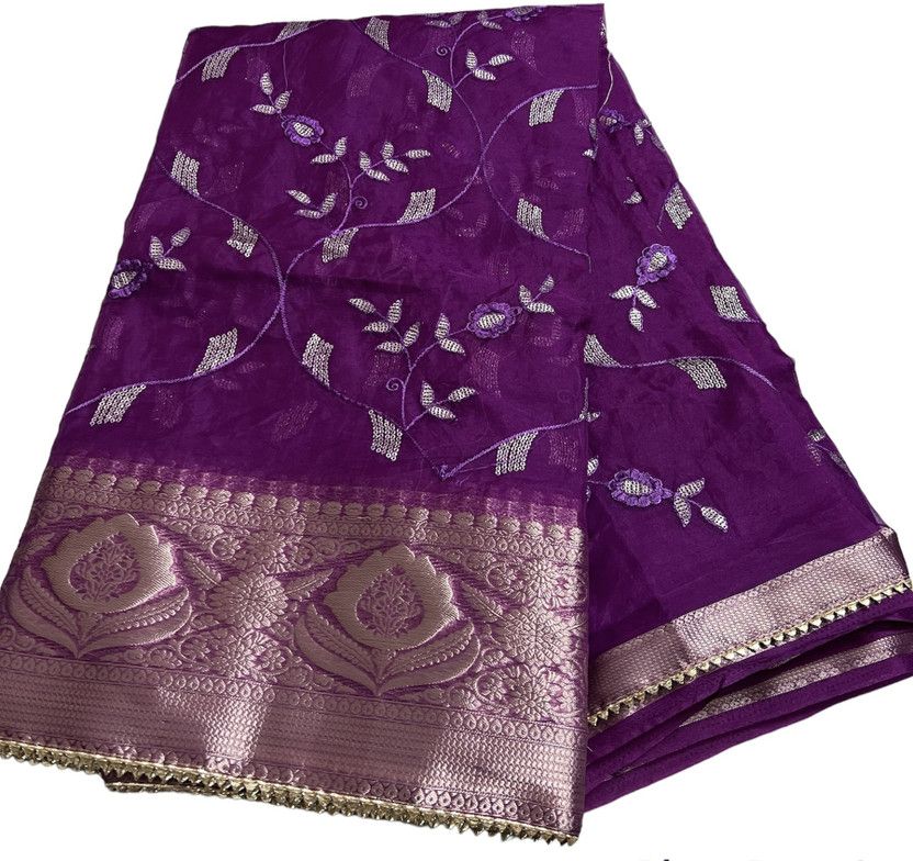 Embroidered, Woven Chettinadu Organza Saree  (Magenta)
