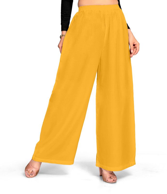 Women Yellow Viscose Rayon Trousers