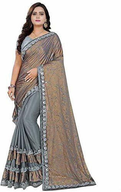 Embellished Bollywood Lycra Blend Saree  (Grey)