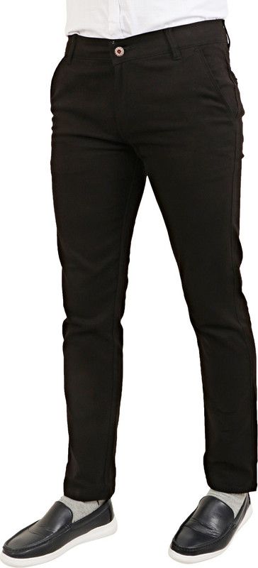 Men Skinny Fit Black Viscose Rayon Trousers
