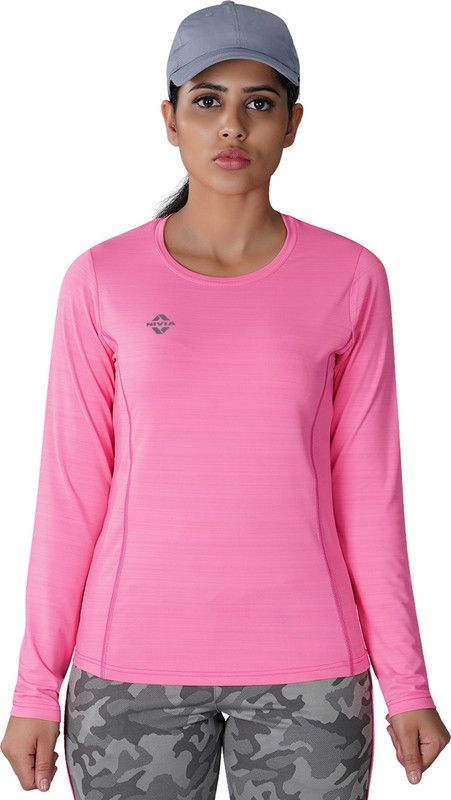 Women Solid Round Neck Polyester Purple T-Shirt