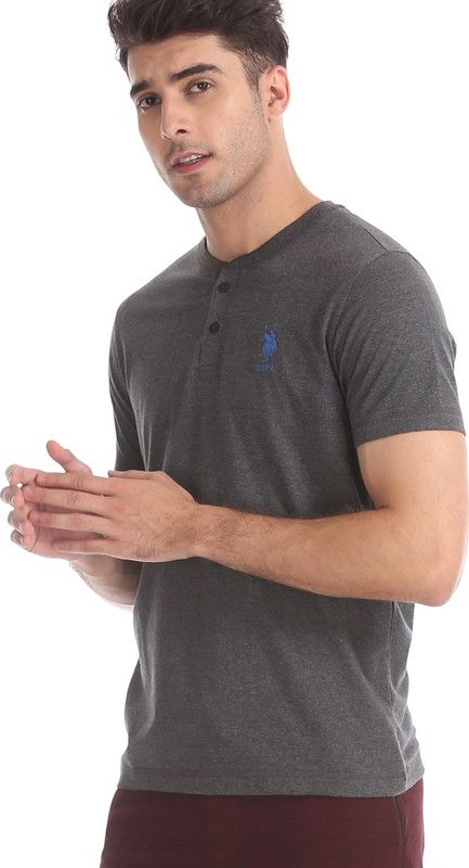I686-031-PL-M Men Solid Round Neck Cotton Blend Grey T-Shirt