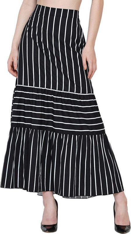 Women Striped Regular Black, White Skirt