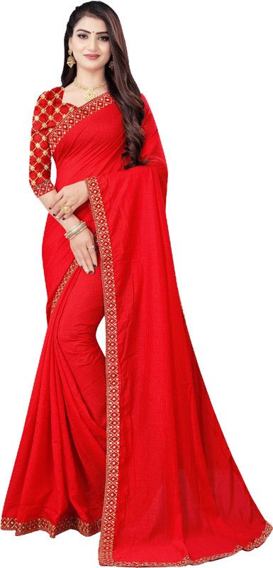 Solid/Plain Jamdani Art Silk Saree  (Red)