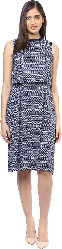Women Pleated Blue Dress