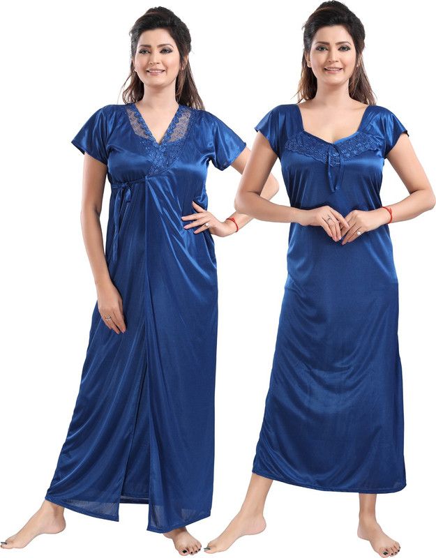 Women Nighty with Robe  (Blue)