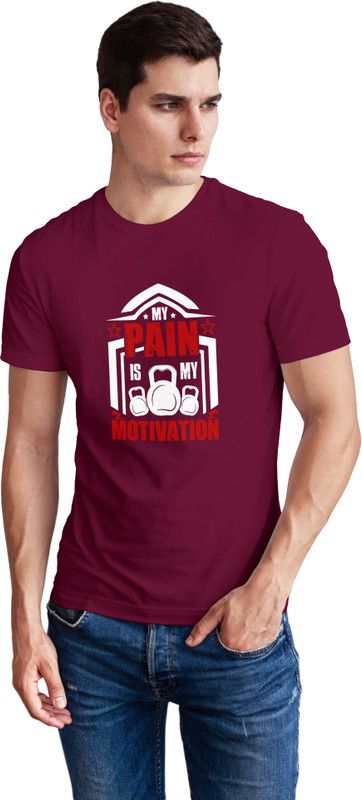 Men Typography, Graphic Print Round Neck Cotton Blend Brown T-Shirt