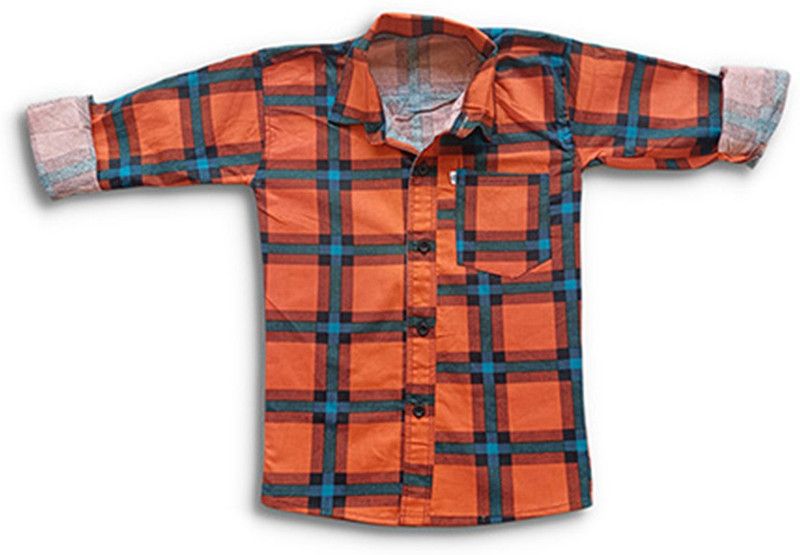 Baby Boys Checkered Casual Orange Shirt