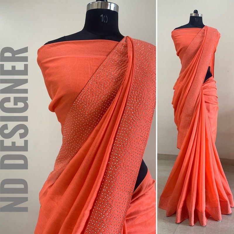 Bollywood Chiffon Saree  (Orange)