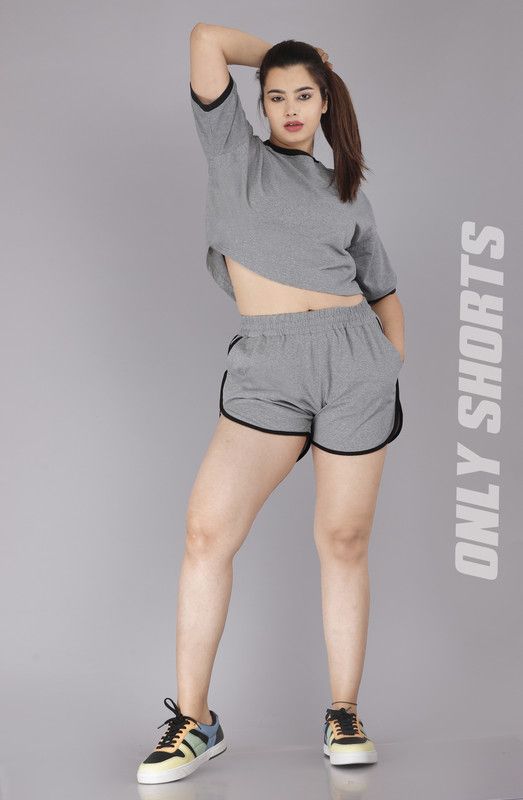 Solid Women Grey Casual Shorts