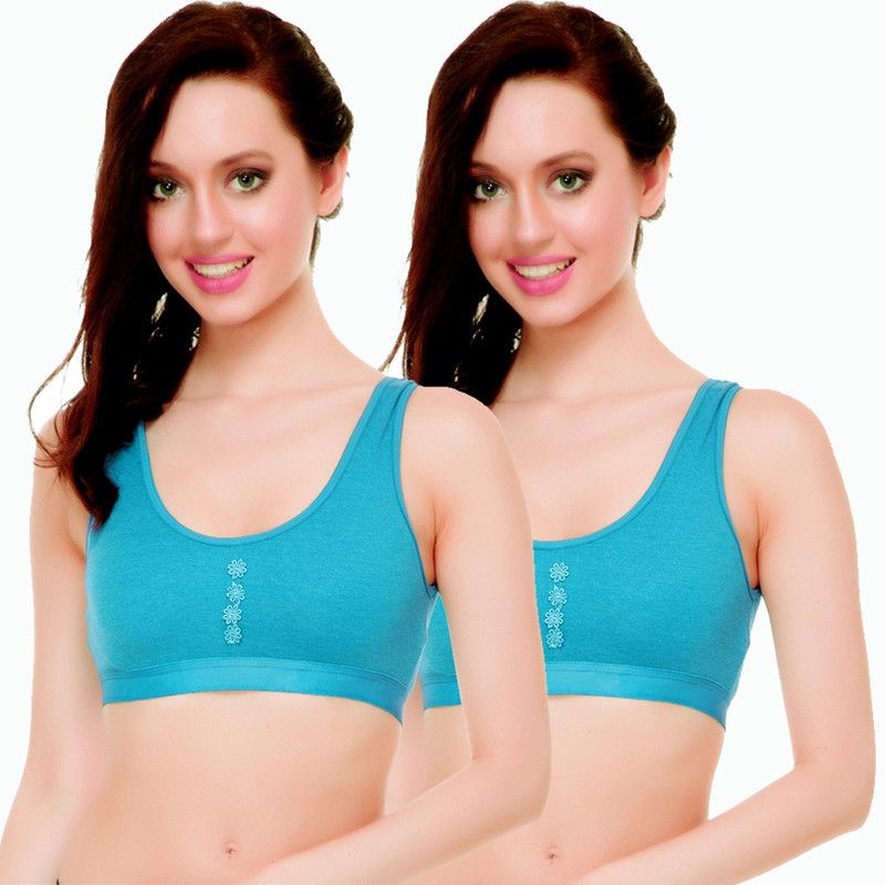 Pack of 2 Women Sports Non Padded Bra  (Light Blue)