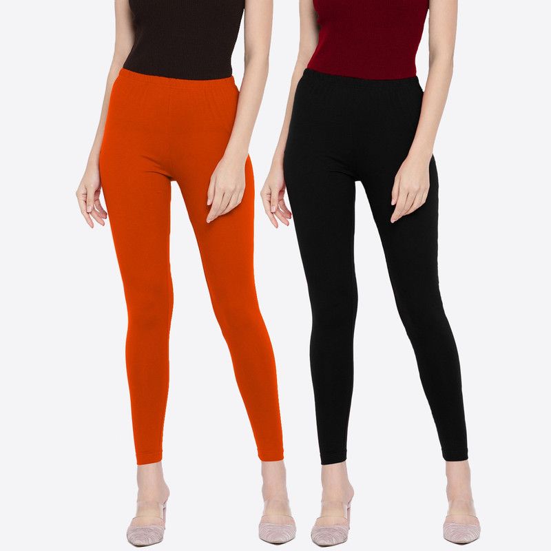 SOBER BLACK Ankle Length Ethnic Wear Legging  (Orange, Black, Solid)