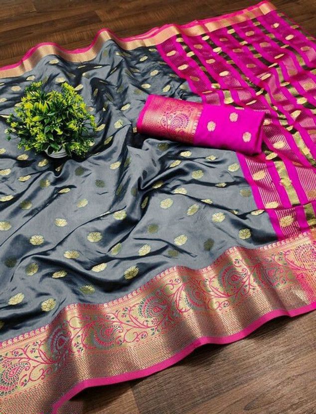 Woven Bollywood Art Silk Saree  (Grey)