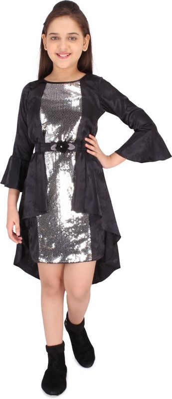 Baby Girls Above Knee Casual Dress  (Black, 3/4 Sleeve)