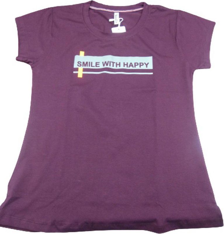 Men Typography Round Neck Cotton Blend Purple T-Shirt
