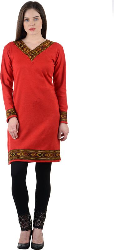 Women Solid Acrylic Blend Straight Kurta  (Red)
