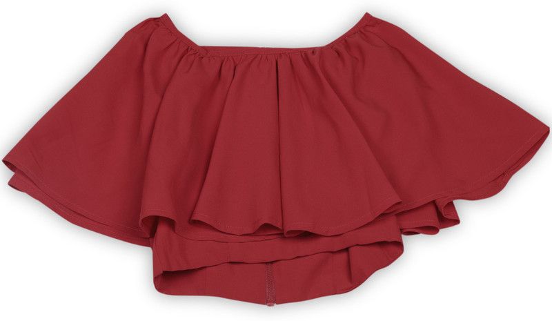Girls Casual Polycotton Gathered Top  (Red, Pack of 1)