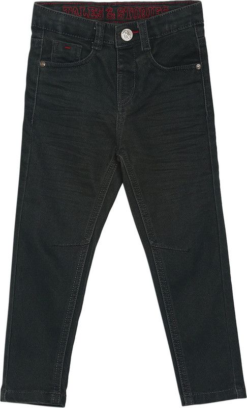 Boys Slim Fit Dark Green Cotton Blend Trousers