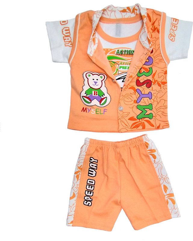 Baby Boys & Baby Girls Party(Festive) T-shirt Shorts  (Orange)