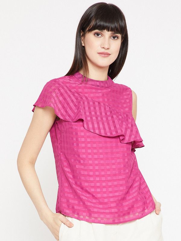 Casual Sleeveless Checkered Women Purple Top