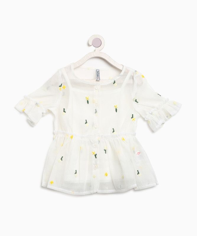 Girls Polyester Gathered Top  (White, Pack of 1)