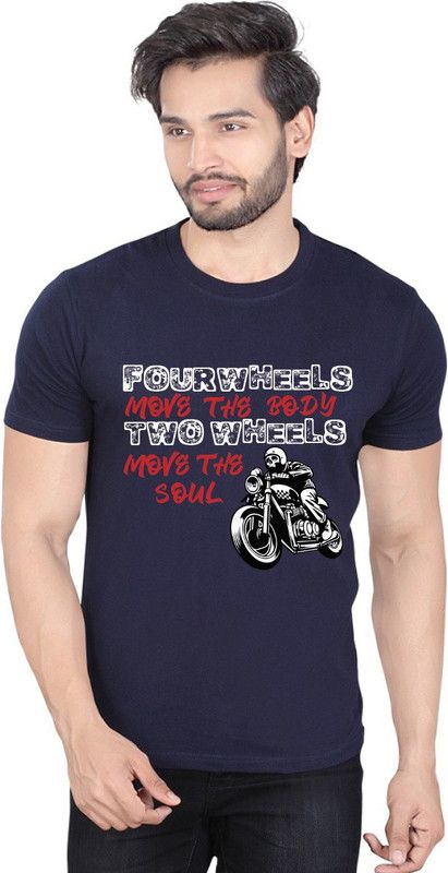 Men's 100 % Cotton Premium Bio washed (THE ROADSTER) DTG Graphic Printed Tshirt Men Graphic Print Round Neck Cotton Blend Blue T-Shirt