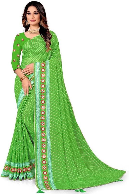 Striped Bollywood Chiffon Saree  (Light Green)