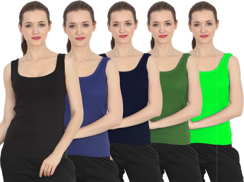 Pack of 5 Casual Sleeveless Solid Women Dark Blue, Dark Green, Blue, Black, Yellow Top