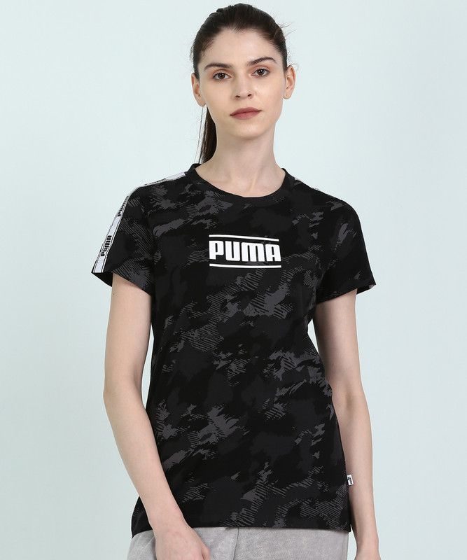 Camo Pack AOP Women Printed Round Neck Cotton Blend Black, Grey T-Shirt