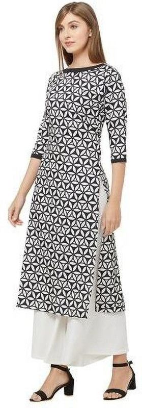 Women Printed Crepe Straight Kurta  (Silver)