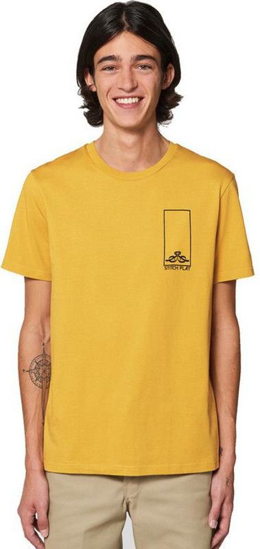 Men Solid Round Neck Organic Cotton Yellow T-Shirt