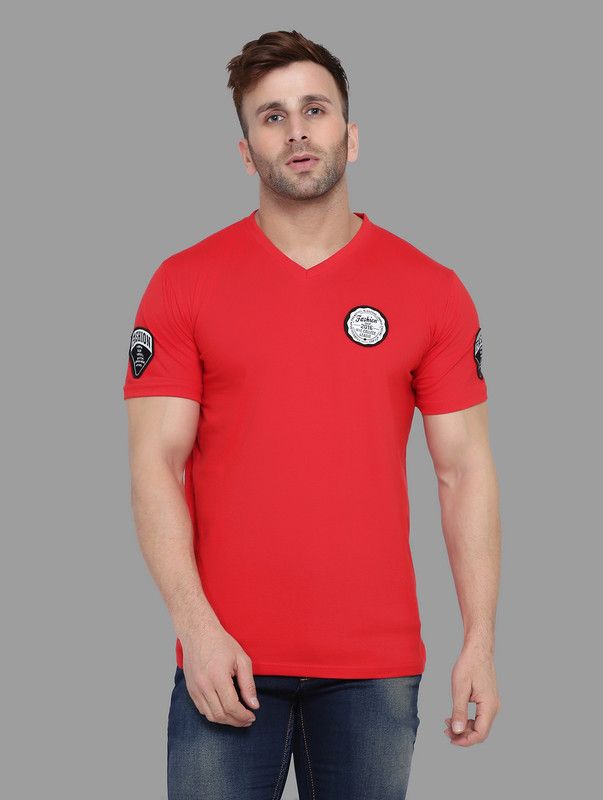 Faizaan Men Solid V Neck Cotton Blend Red T-Shirt