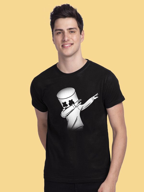 Bewakoof Dab Marshmello Men Graphic Print Round Neck Pure Cotton Black T-Shirt
