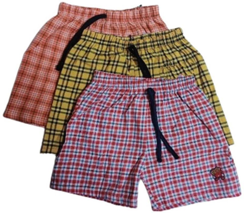 Short For Boys Casual Checkered Cotton Blend  (Multicolor, Pack of 3)