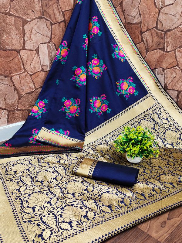 Banarasi Pure Silk Saree  (Light Blue)