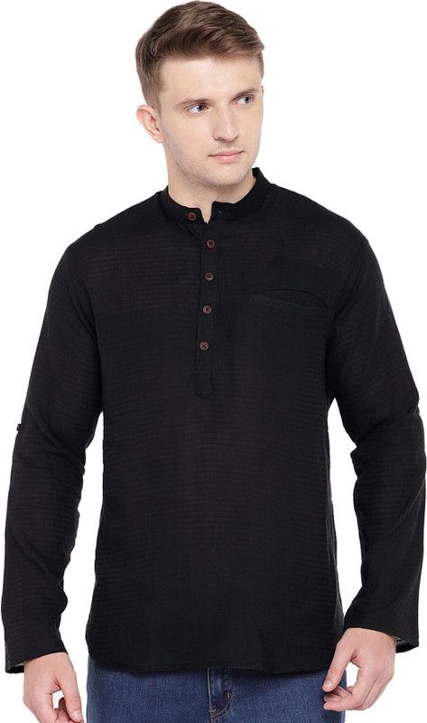 Men Self Design Pure Cotton Straight Kurta  (Black)